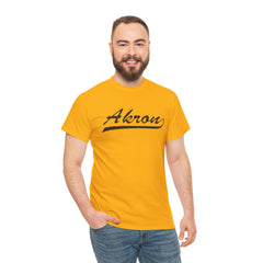 Akron Unisex Heavy Cotton Tee - Retro Dunder Mifflin Design for Nostalgic Fans