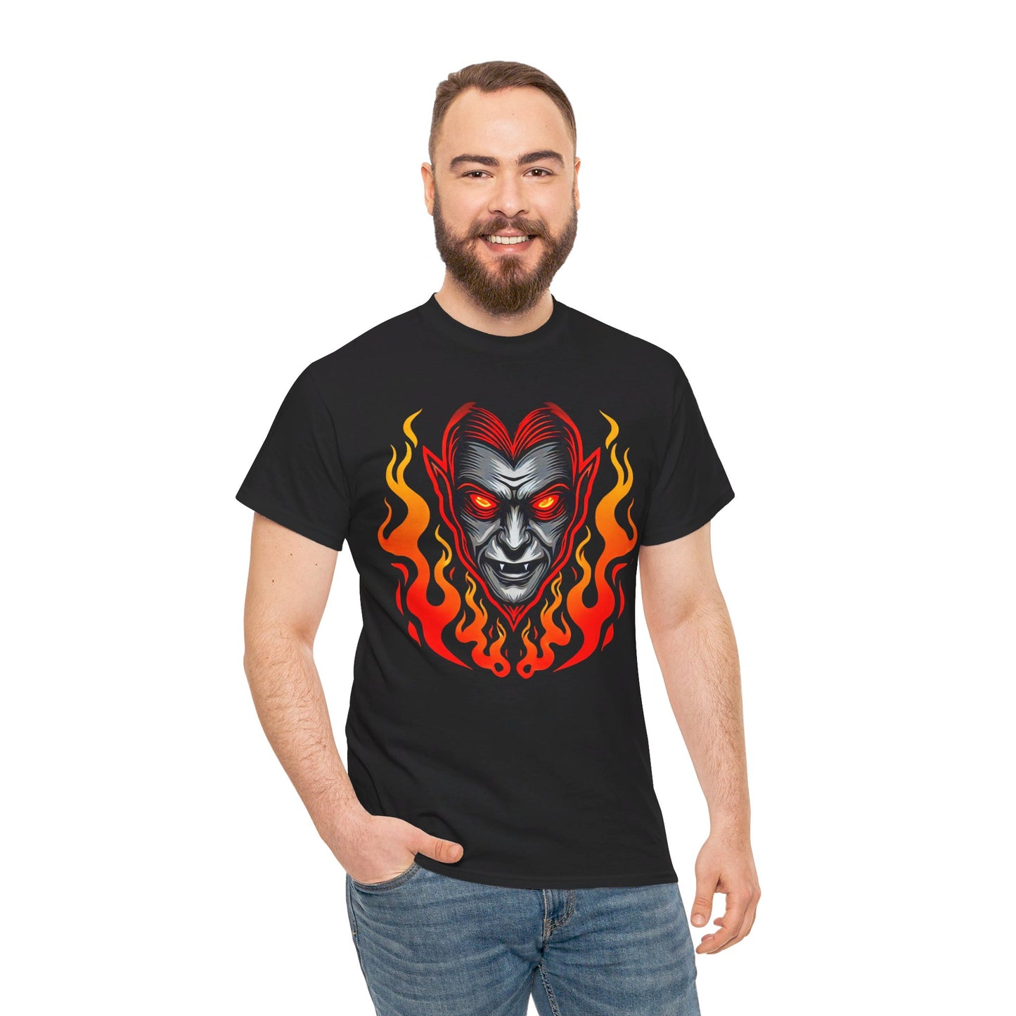 Flaming Fire Vampire - Graphic Unisex Heavy Cotton Tee