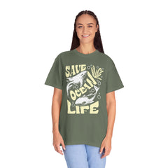 Sharks, Save Ocean Life -  Graphic Unisex Garment-Dyed T-shirt
