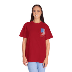 Patriotic Car Graphic Unisex T-Shirt - Vintage American Flag Design