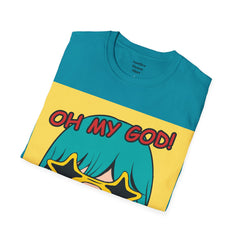 OH MY GOD Blonde Wearing Star Shaped Glasses Pop Art Girl Unisex Softstyle T Shirt