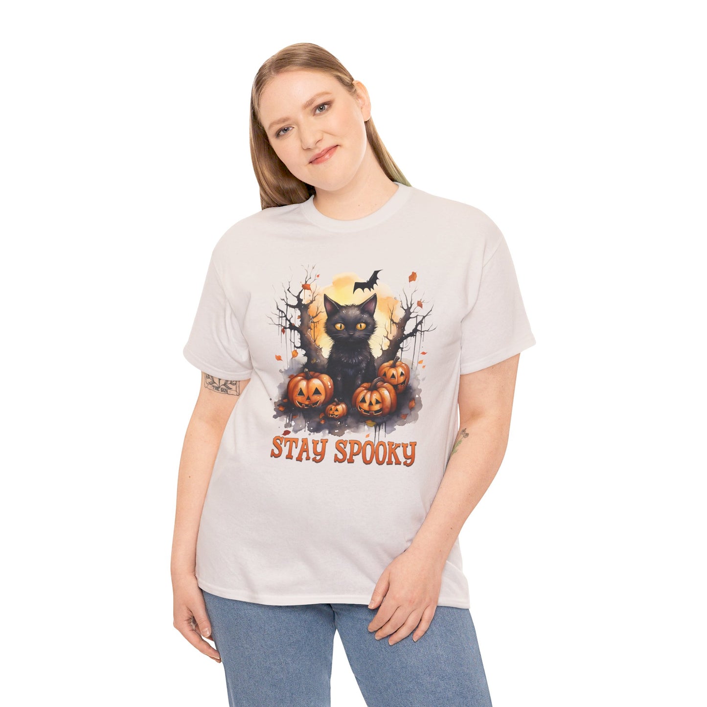 Black Cat And Pumpkin! Graphic Unisex Heavy Cotton Tee