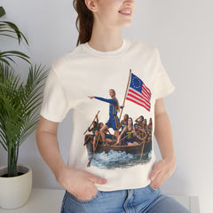 Historical Fever Patriot T‑Shirt — Revolutionary Flag Rowboat Design