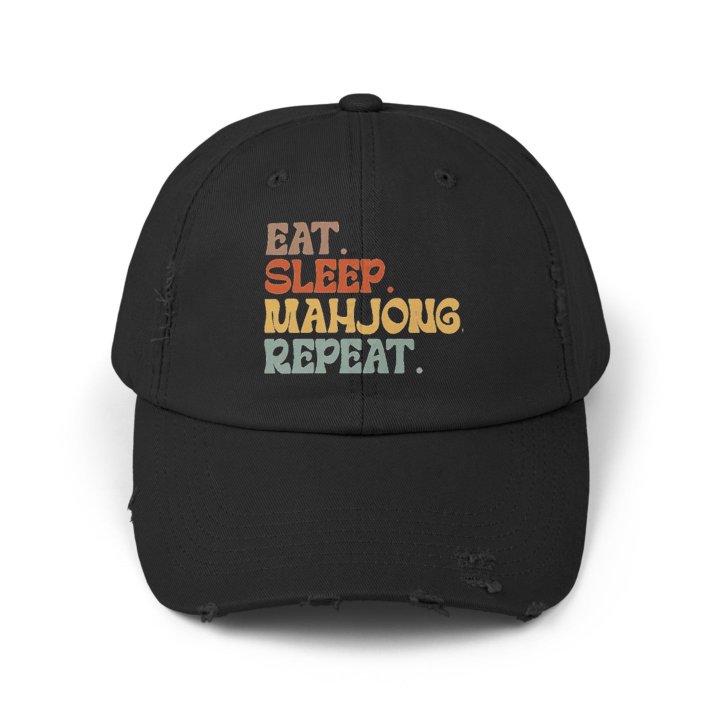 Eat Sleep Mahjong Repeat, Unisex Distressed Cap, Mahjong cap, unisex mahjong hat, distressed cap, eat sleep mahjong, gift for mahjong player