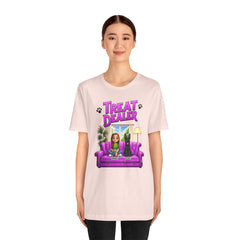 Personalized Treat Dealer T-Shirt — Funny Pet Lover Tee with Girl and Dog on Purple Couch