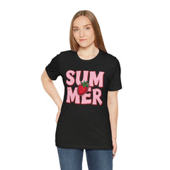 Summer Strawberry T-Shirt — Cute Pink Graphic Tee with Strawberry "SUMMER" Design