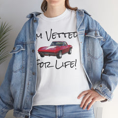 Red Corvette Summer Unisex Tee - I'm Vetted For Life Front and Back Image T Shirt
