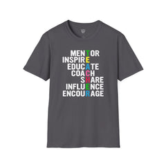 How Do You Spell TEACHER,Unisex T Shirt,Mentor,Inspire,Educate,Coach.Share,Influence,Encourage,Educator apparel,School wear,Teacher apparel