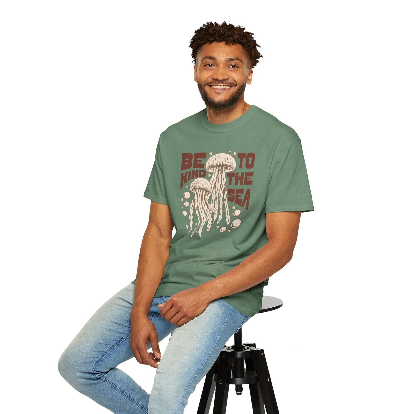 Jelly Fish, Be Kind To The Sea -  Graphic Unisex Garment-Dyed T-shirt