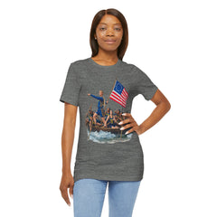 Historical Fever Patriot T‑Shirt — Revolutionary Flag Rowboat Design
