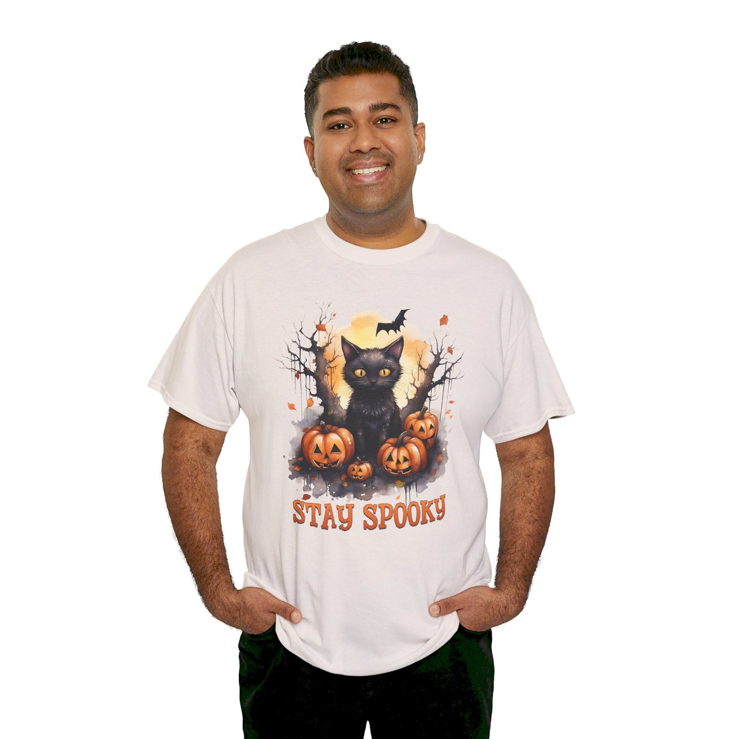 Black Cat And Pumpkin! Graphic Unisex Heavy Cotton Tee