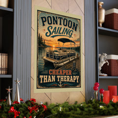 Pontoon Sailing Poster — "Cheaper Than Therapy" Matte Vertical Wall Art