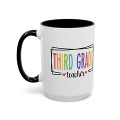 THIRD GRADE TEACHER, Accent Coffee Mug, hearts graphics,present for teacher, educator gift, gift for him, gift for her, teacher appreciation