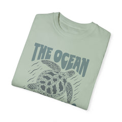 Sea Turtle, The Ocean Is Calling -  Graphic Unisex Garment-Dyed T-shirt