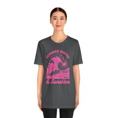 Summer Waves & Sunshine Tee — Retro Pink Surf Graphic T-Shirt