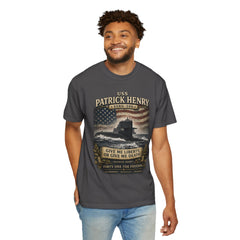 USS Patrick Henry SSBN 599 Submarine T-Shirt with a quote from its namesake