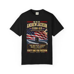 USS Andrew Jackson SSBN-619 Navy Submarine Tee — "One Man With Courage Makes a Majority"
