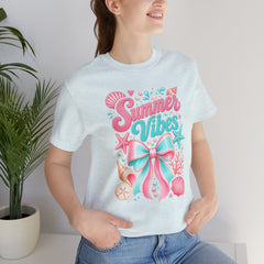 Summer Vibes Tee — Pastel Seashell Bow Beach T-Shirt