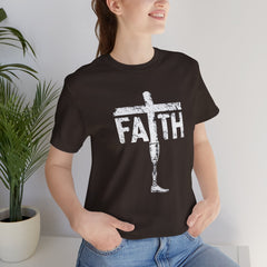 Faith Cross Prosthetic Leg T‑Shirt — Amputee Inspirational Christian Tee