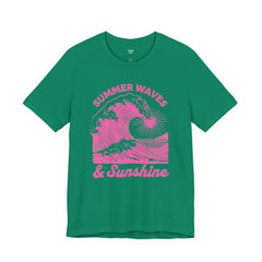 Summer Waves & Sunshine Tee — Retro Pink Surf Graphic T-Shirt