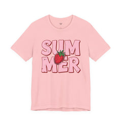 Summer Strawberry T-Shirt — Cute Pink Graphic Tee with Strawberry "SUMMER" Design