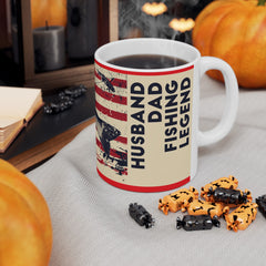 Fishing Themed Graphic Mug, USA Ceramic Mug, 11oz, 15oz. Gift for him, gift for dad, Birthday gift mug, fishing mug, Fathers Day Mug
