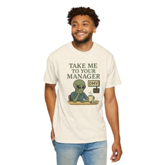 Humorous Alien Manager T-Shirt, Funny Graphic Tee, Unisex Casual Wear, Gift for Work, Quirky T-Shirt, DMV Humor Shirt