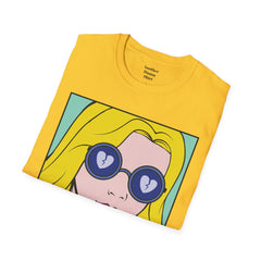NO WORRIES Glass Wearing Pop Art Blonde Girl Unisex Softstyle T Shirt