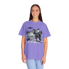 UFO Meets Cowboy Vintage Graphic T-Shirt — Retro Western Alien Tee