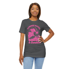 Summer Waves & Sunshine Tee — Retro Pink Surf Graphic T-Shirt