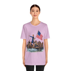 Historical Fever Patriot T‑Shirt — Revolutionary Flag Rowboat Design