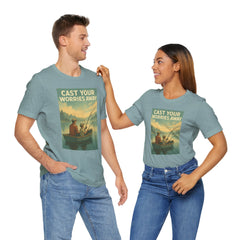 Relaxing Fishing Tee - Cast Your Worries Away, Unisex Casual Shirt, Perfect Gift for Dad, Outdoor Lovers, Fishing Trips, Summer Vibes