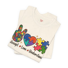Autism Awareness Unisex T-Shirt - Colorful Accept, Love, Understand Design