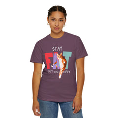 Stay Fat Lazy and Happy Cat - Graphic Unisex Garment-Dyed T-shirt