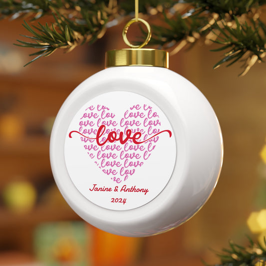 Love on a Heart of Love - Personalized Names Christmas Ball Ornament 2024