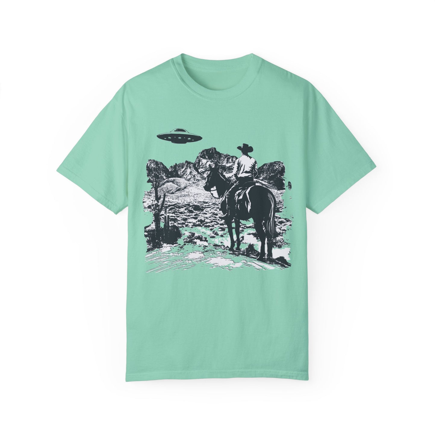 UFO Meets Cowboy Unisex Garment Shirt -Dyed  T Shirt