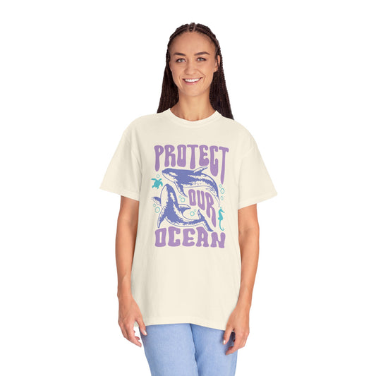 Whales, Protect Our Ocean -  Graphic Unisex Garment-Dyed T-shirt