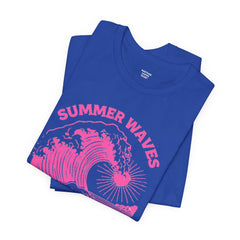 Summer Waves & Sunshine Tee — Retro Pink Surf Graphic T-Shirt