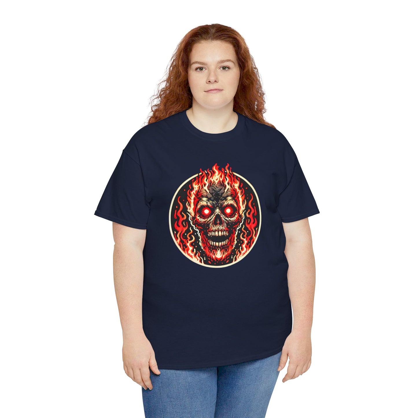 Flaming Fire Skull - Graphic Unisex Heavy Cotton Tee