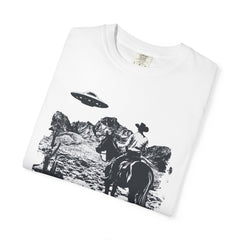 UFO Meets Cowboy Vintage Graphic T-Shirt — Retro Western Alien Tee