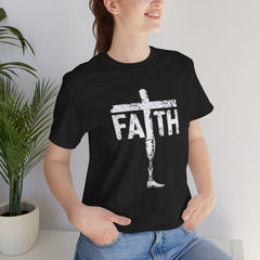 Faith Cross Prosthetic Leg T‑Shirt — Amputee Inspirational Christian Tee