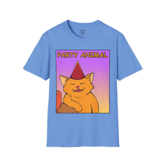 PARTY ANIMAL Birthday Hat Wearing  Pop Art Cat Unisex Softstyle T Shirt