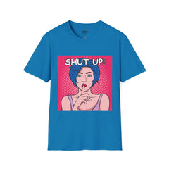 SHUT UP Pop Art Woman striking a Librarian pose Unisex Softstyle T Shirt