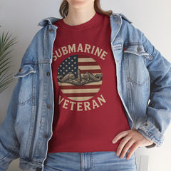 Submarine Veteran American Flag Tee | Unisex Heavy Cotton T-Shirt, Military Apparel, Veteran Gift, Patriotic Top, Casual Wear