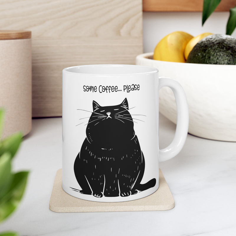 Some Coffee Please, Black Cat Graphic, Ceramic Mug, (11oz, 15oz)