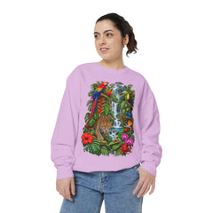 Tropical Jungle Waterfall With Leopard and Parrot Sweatshirt