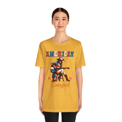 American Cowgirl, Playing Guitar Graphic, Unisex Jersey Short Sleeve Tee