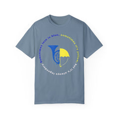 Blue French Horn and Yellow Umbrella Unisex T-shirt - HIMYM Fan Apparel