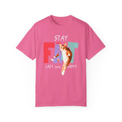 Stay Fat Lazy and Happy Cat - Graphic Unisex Garment-Dyed T-shirt