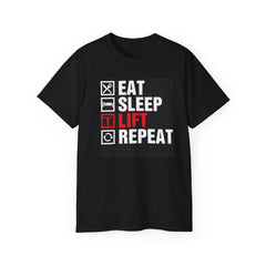 Gym Fitness Advice - Eat Sleep Lift Repeat Unisex Ultra Cotton Tee